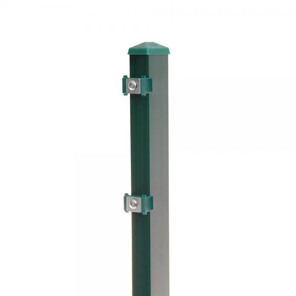 Pfosten Typ 6 Höhe 1,43 m mit Klemmteile und Dübelplatte verzinkt und moosgrün RAL 6005
